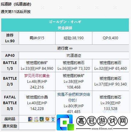 fgo神秘之國坑道遺跡黃金萩餅怎么過