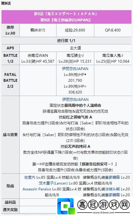 fgo神秘之國第9話鬼王伊麗莎白JAPAN怎么打-神秘之國第9話鬼王伊麗莎白JAPAN攻略共享技巧