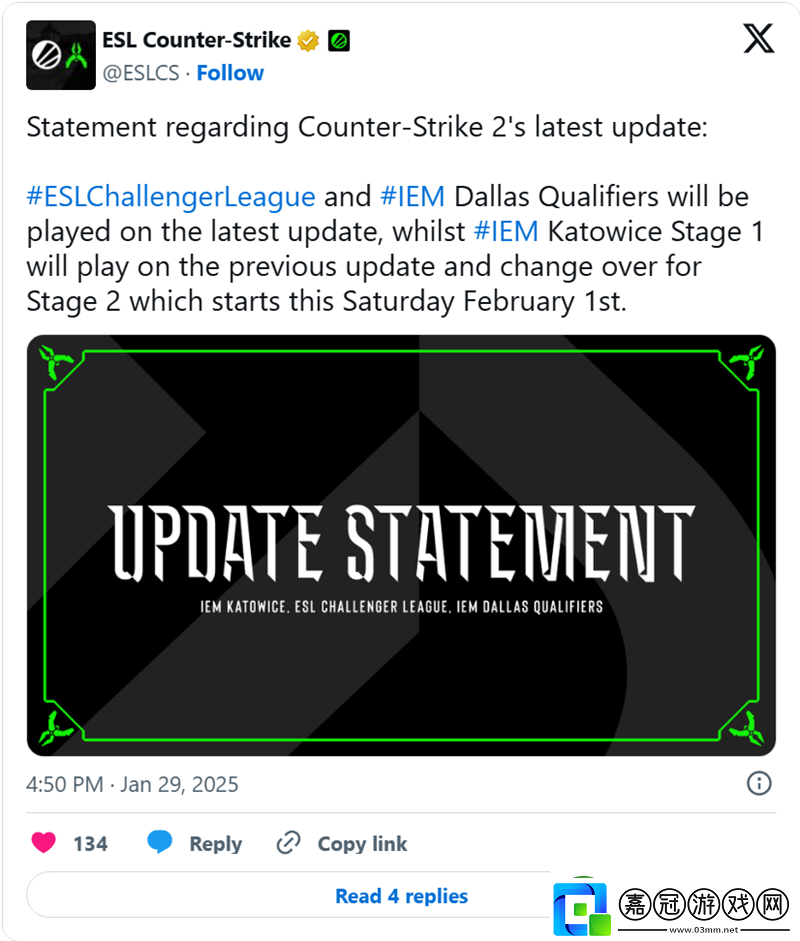 IEM-卡托維茲站正賽階段將使用游戲新版本