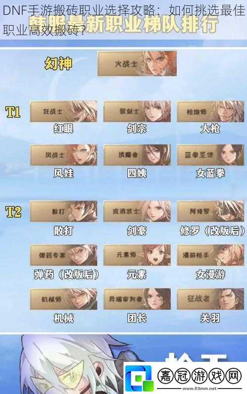 DNF手游搬磚職業選擇攻略：如何挑選最佳職業高效搬磚