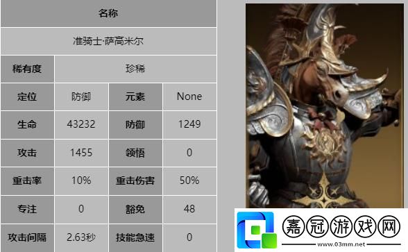 龍息神寂準(zhǔn)騎士薩高米爾技能是什么