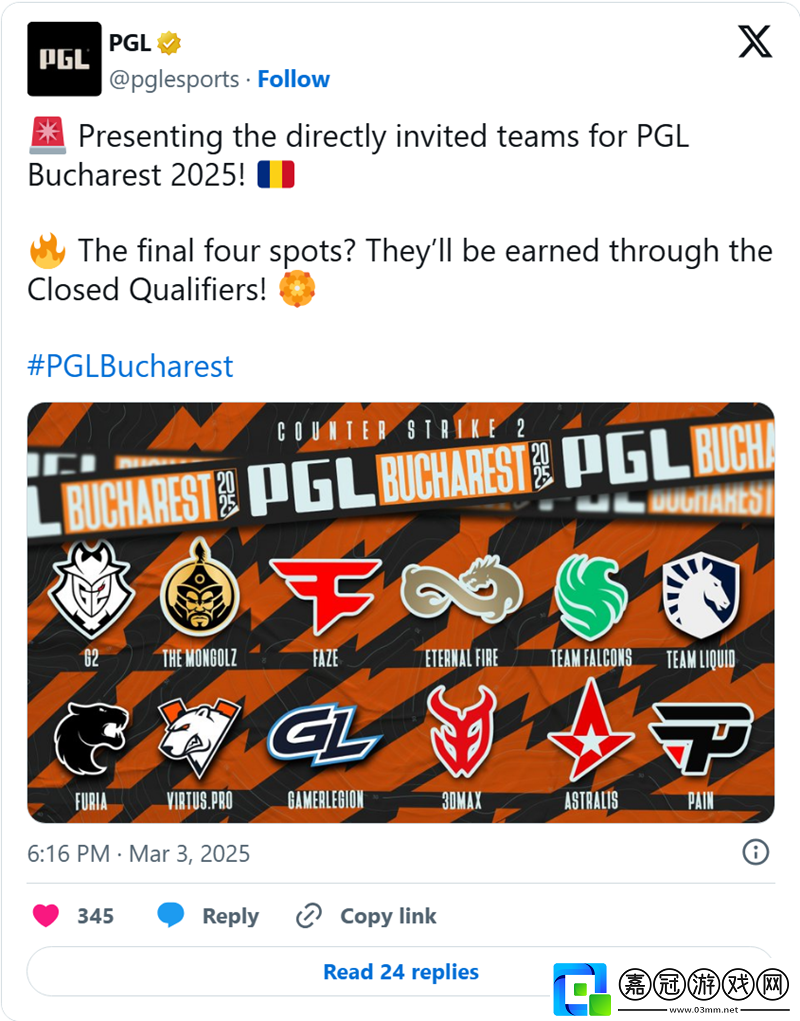 G2、Liquid及FURIA等受邀PGL布加勒斯特站